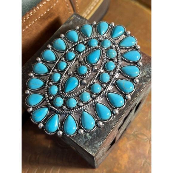 TURQUOISE CONCH WESTERN SILVER BELT ADJUSTABLE BUCKLE MEN WOMEN Father’s Day dad - Picture 9 of 10